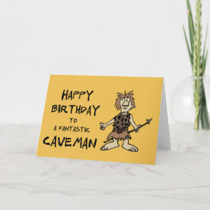 Joyeux anniversaire à une carte de caveman fantast