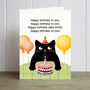 Joyeux anniversaire à vous avec chat, gâteau et bo