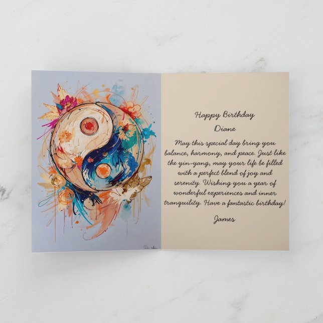 Joyeux anniversaire abstrait ying-yang carte modif (Intérieur)