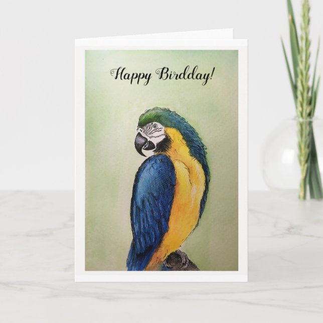 Joyeux Anniversaire Ara aquarelle et carte de pein (Devant)