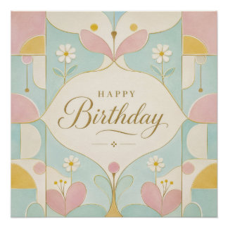 Joyeux Anniversaire Art Déco Floral Géométrique Pa