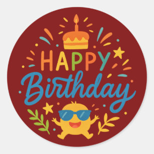 Joyeux Anniversaire Autocollant Rond Classique S