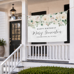 Joyeux Anniversaire Bannière Personnalisée Fleurs