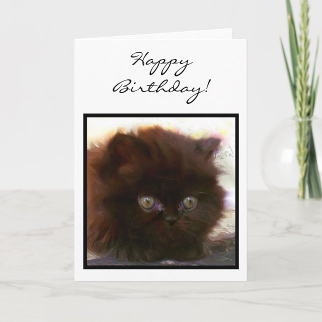 Joyeux anniversaire Black Persian Kitten carte de  (Devant)