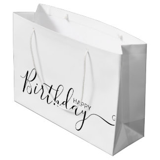 Joyeux Anniversaire Blanc Noir Elégant Grand Sac C