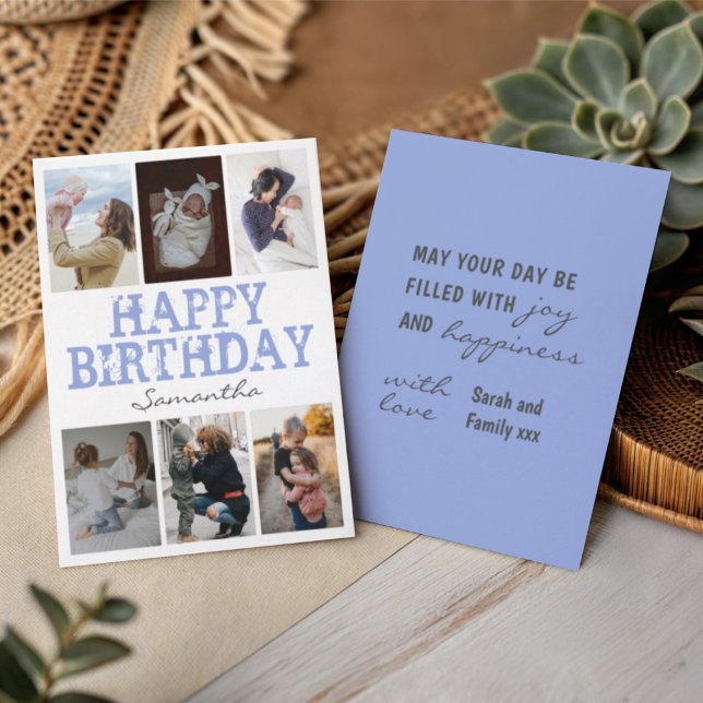 Joyeux Anniversaire Bleu 6 Photo Collage Carte de  (Créateur téléchargé)