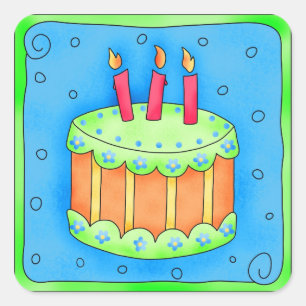 Joyeux Anniversaire Bleu Sticker Gâteau Troisième