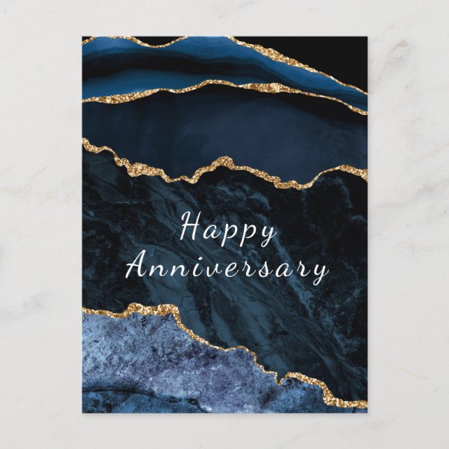 Joyeux Anniversaire Carte Agate Marine Bleu Marbre (Devant)
