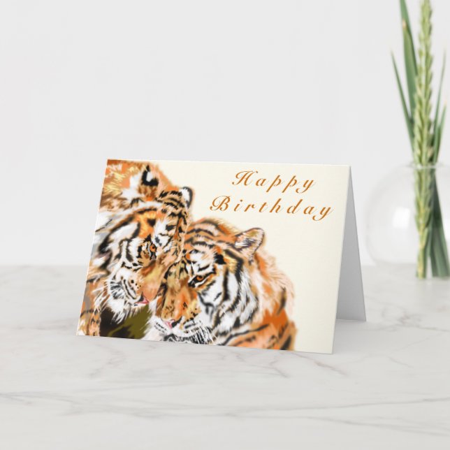 Joyeux Anniversaire Carte Couple Tigers Texte Pers (Devant)