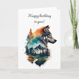 Joyeux anniversaire, carte d'aquarelle de loup hur