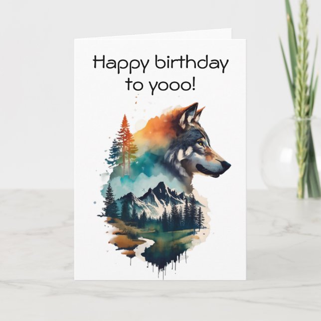Joyeux anniversaire, carte d'aquarelle de loup hur (Devant)