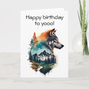 Joyeux anniversaire, carte d'aquarelle de loup hur