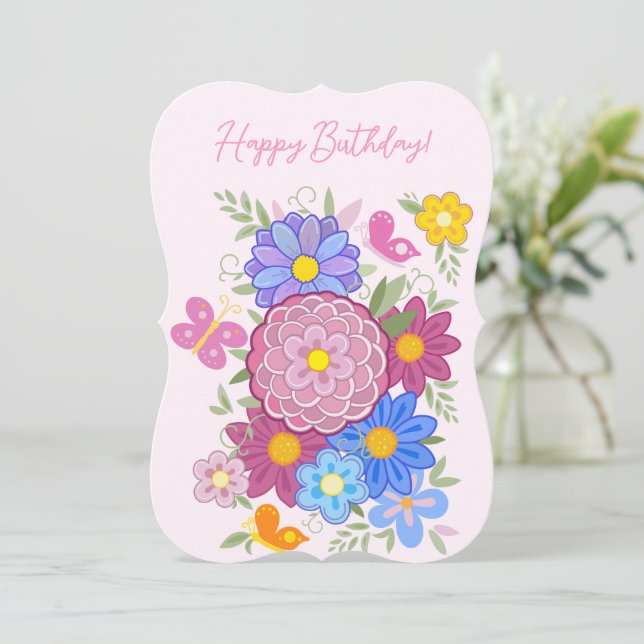 Joyeux anniversaire! carte fleurs papillon et oise (Debout devant)