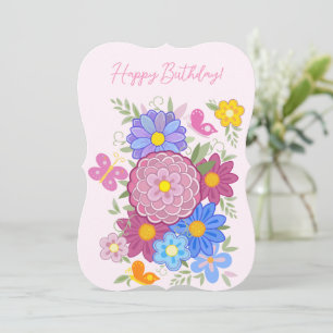 Joyeux anniversaire! carte fleurs papillon et oise