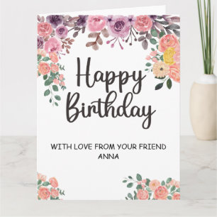 Joyeux anniversaire   Carte Gold et Blush Pink Flo