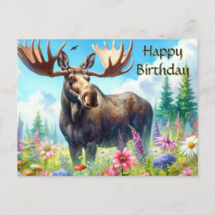Joyeux Anniversaire Carte Postale Élan et Fleurs S