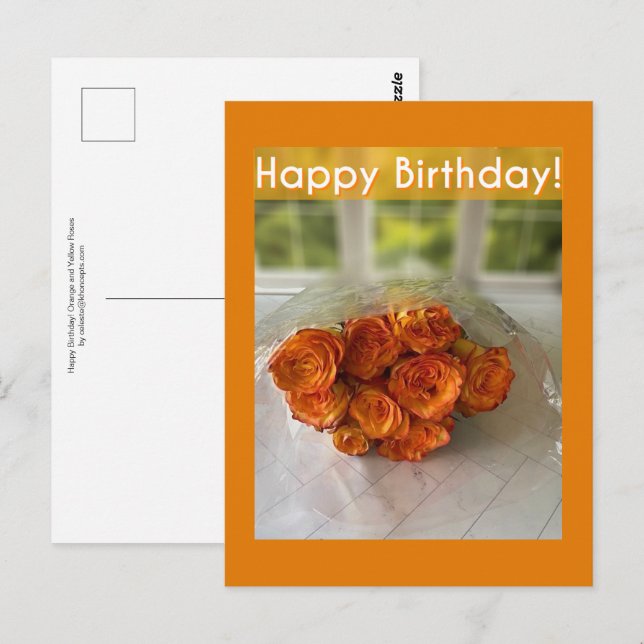 Joyeux Anniversaire ! Carte postale Roses Orange e (Devant / Derrière)