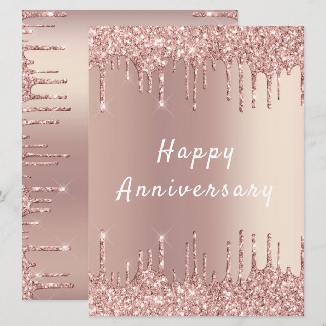 Joyeux Anniversaire Carte Rose Blush Sparkle Drive (Devant / Derrière)