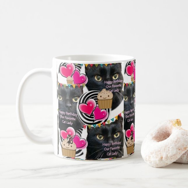 Joyeux Anniversaire Chat Lady Mug (Avec donut)