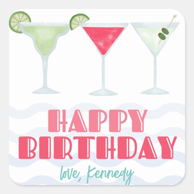 Joyeux Anniversaire Cocktail Stickers Cadeau (Devant)