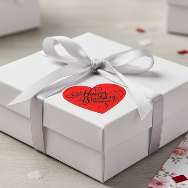 Joyeux Anniversaire Coeur Rouge Sticker (Happy Birthday Heart Red Sticker)