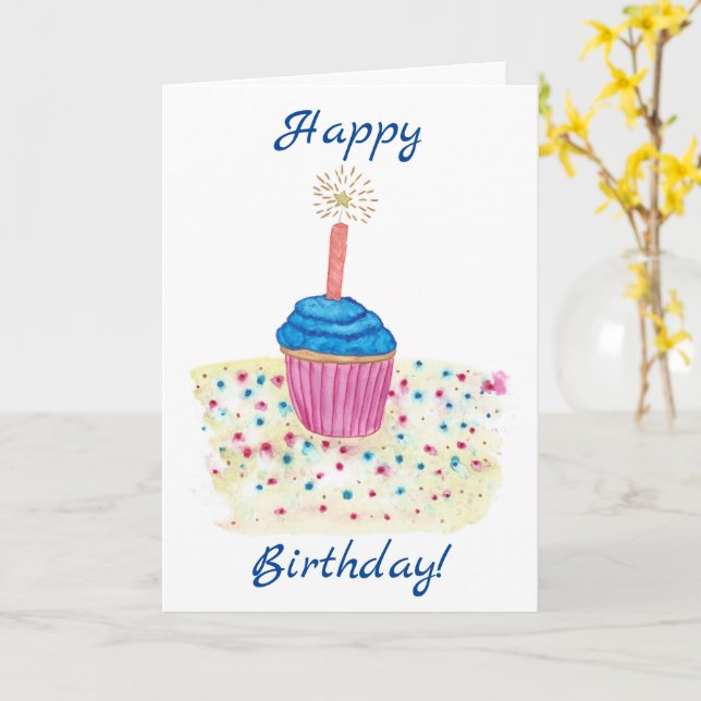 Joyeux Anniversaire Colorful Cupcake Cards Modèle (Fleur jaune)