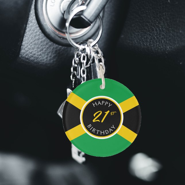 Joyeux anniversaire du drapeau jamaïcain (Jamaica Jamaican Flag Happy 21st Birthday Keychain)
