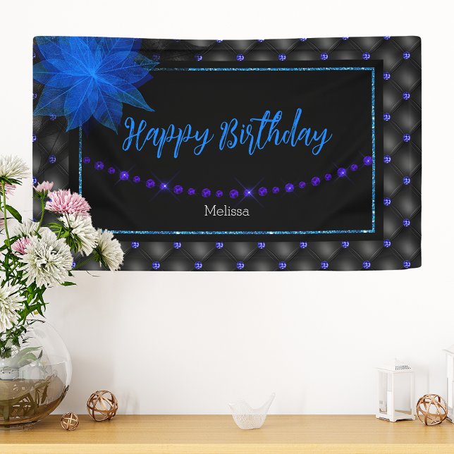 Joyeux anniversaire Elegant Bannière Bleue et Noir (Créateur téléchargé)