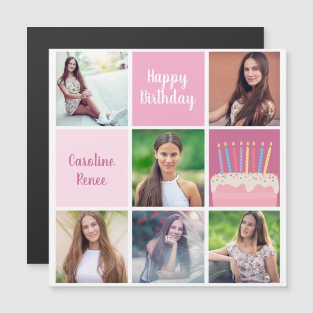Joyeux Anniversaire Femme Photo Collage Carte magn (Devant / Derrière)