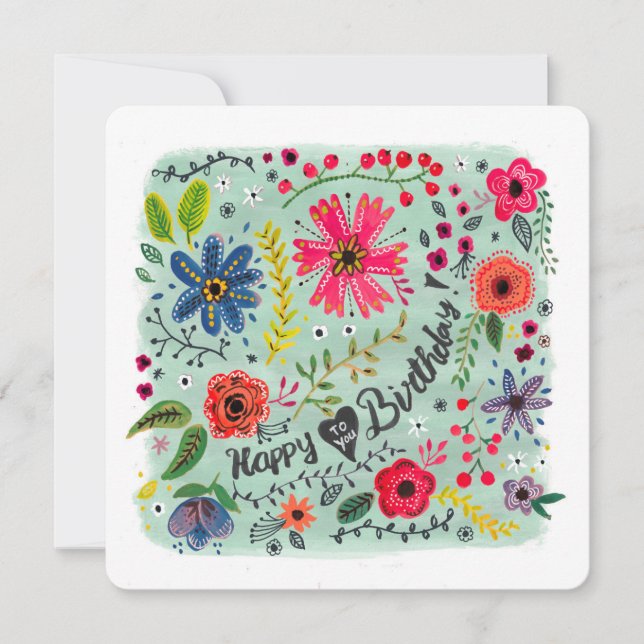 Joyeux anniversaire fleurs florales | Carte de voe (Devant)