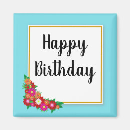 Joyeux Anniversaire Floral Pays Magnet Carré