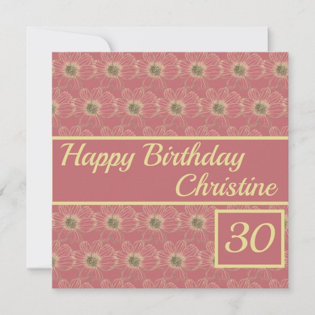 Joyeux Anniversaire Floral plum design Carte perso (Devant)