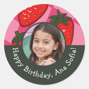 Joyeux Anniversaire fraise À damiers Autocollant p