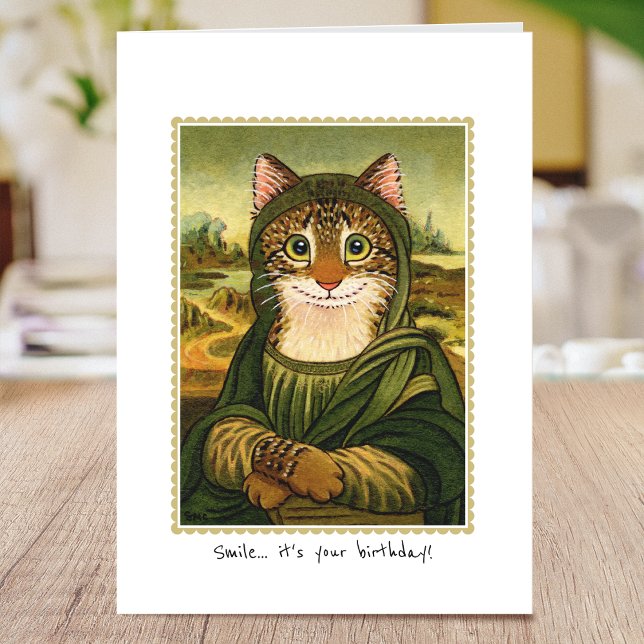 Joyeux Anniversaire Fun Mona Lisa Cat Carte person (Créateur téléchargé)