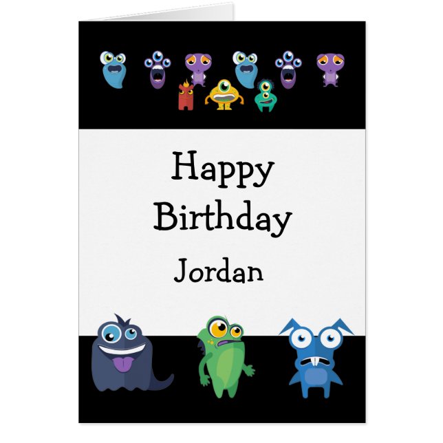 Joyeux Anniversaire Garçon Fun Monster Cartoons (Devant)