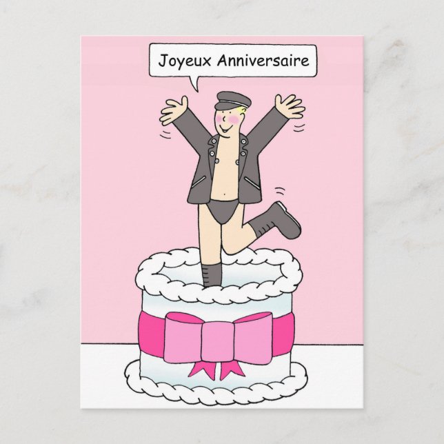 Joyeux Anniversaire Gay Male Birthday Spaß Postkarte (Vorderseite)