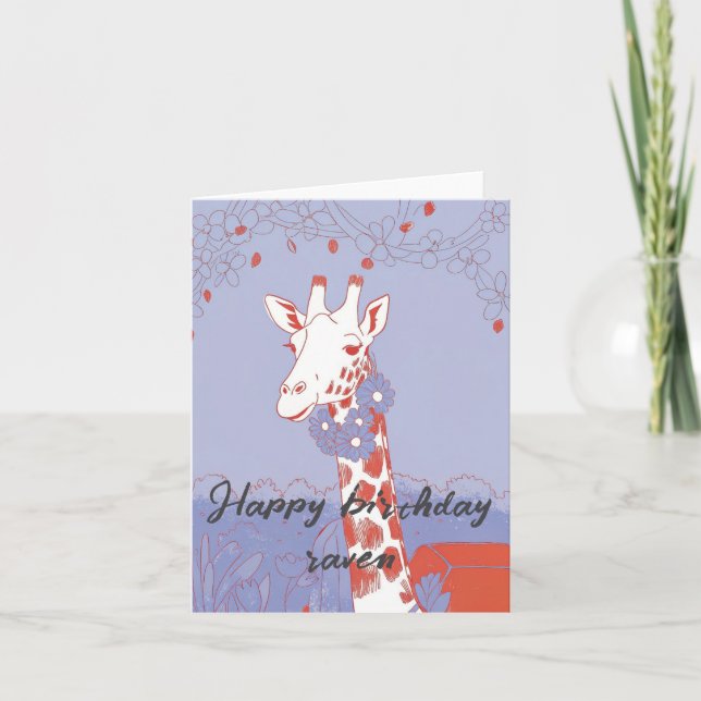 Joyeux anniversaire girafe moderne carte pliable (Devant)