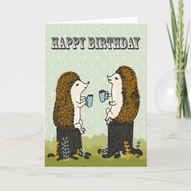 Joyeux anniversaire - Hedgehog Tea Party Carte de  (Devant)