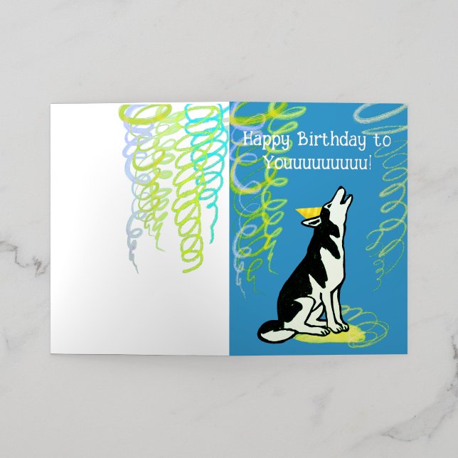 Joyeux anniversaire Husky Plié Foil Carte de vacan (Mise à l'extérieur)