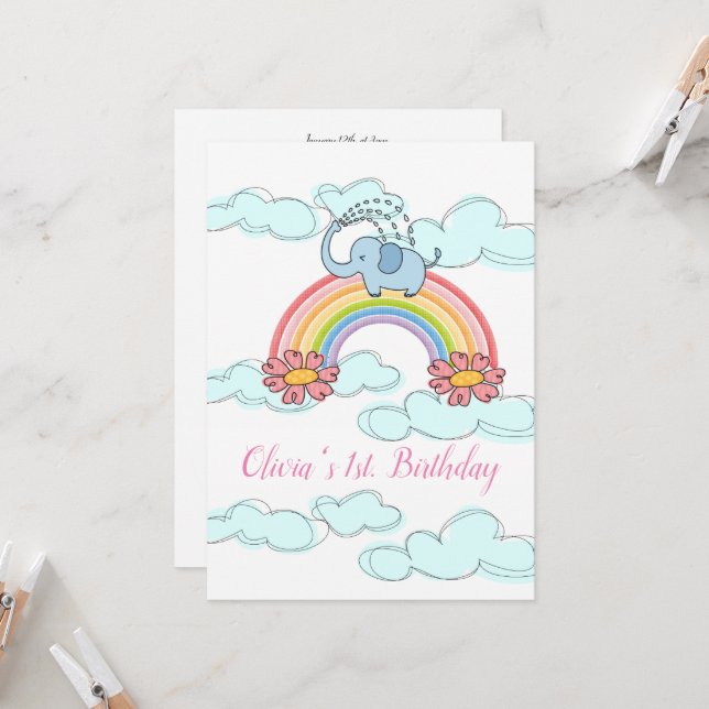 Joyeux anniversaire Invitation Bébé Blue Elephant (Devant/Arrière en situation)