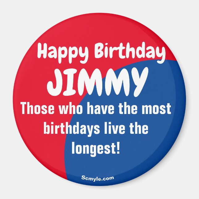 Joyeux Anniversaire JIMMY aimant rouge/bleu (Devant)