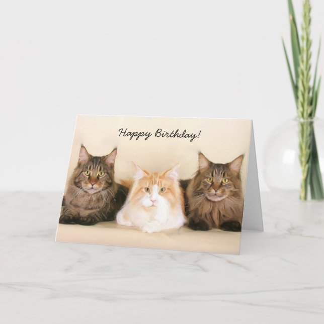 Joyeux anniversaire Maine Coon Cats carte de voeux (Devant)