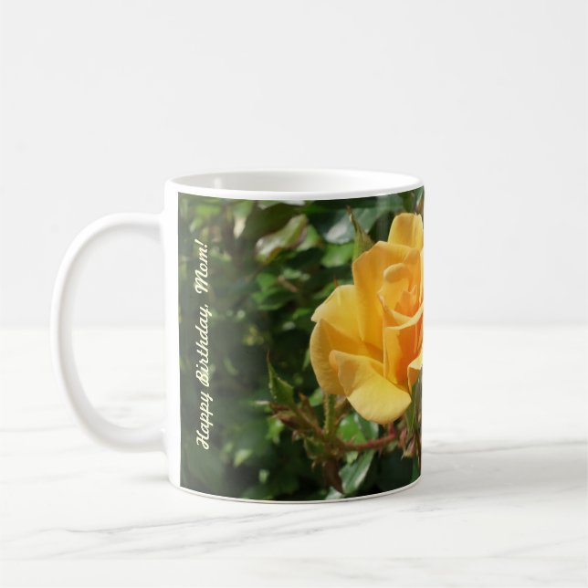 Joyeux anniversaire, maman Mug avec Jaune + Roses  (Gauche)