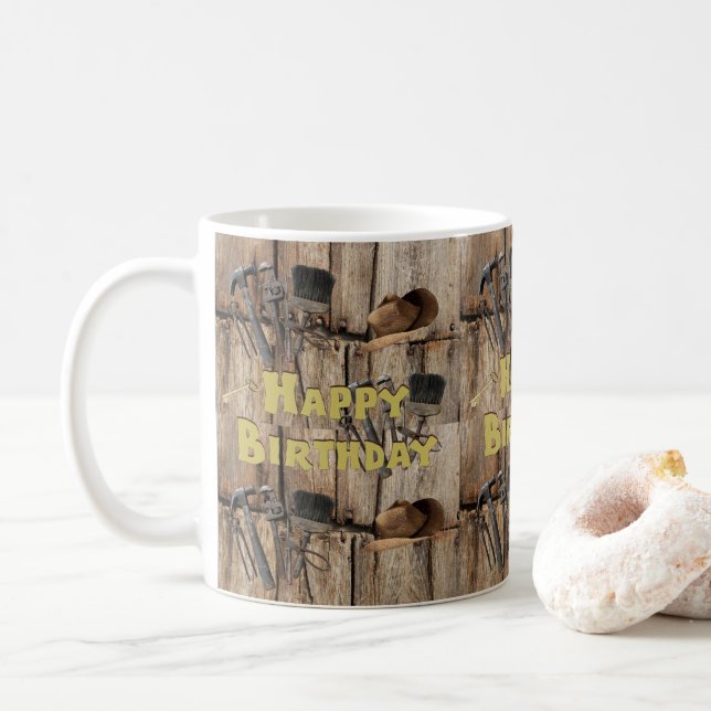 Joyeux Anniversaire Mug Construction Outils (Avec donut)