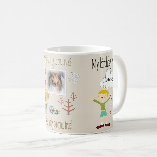 Joyeux Anniversaire Mug en attente d'un chien (Devant droit)