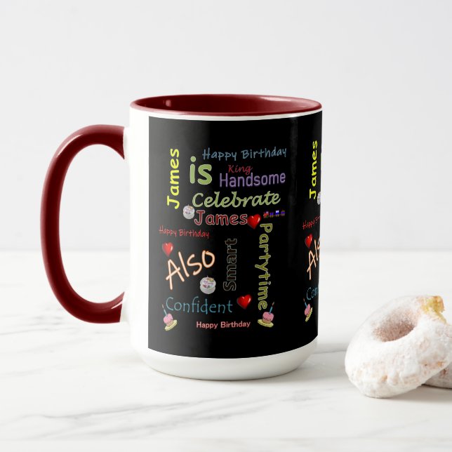 Joyeux Anniversaire Mug James (Avec donut)