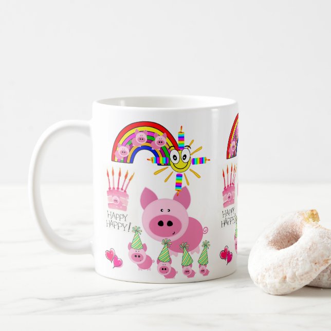 Joyeux Anniversaire Mug Pink Pig (Avec donut)