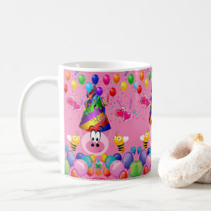 Joyeux Anniversaire Mug Pink Pig Bumblebee