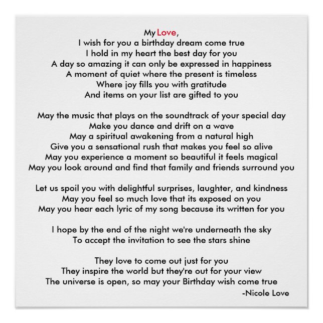 Joyeux anniversaire My Love Poem Poster Poster (Devant)