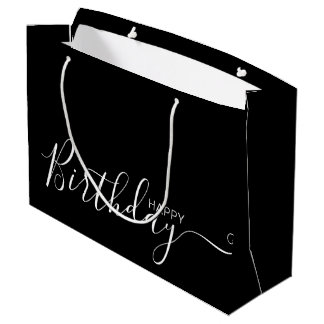 Joyeux Anniversaire Noir Blanc Élégant Grand Sac C